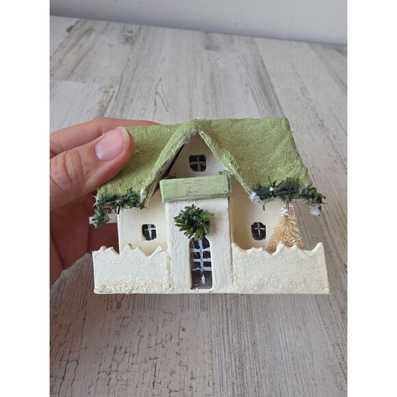 Seasons Cannon falls light up paper mache house green glitter sparkle Xmas villa - Picture 6 of 6